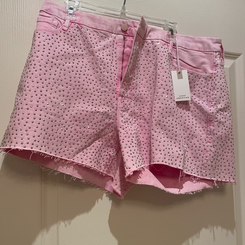Good American Pink Studded Jean Shorts
